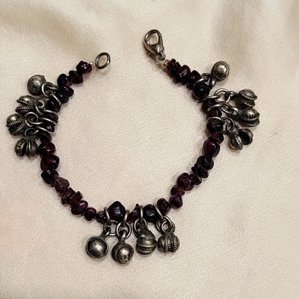 Garnet Bracelet w silver bells.